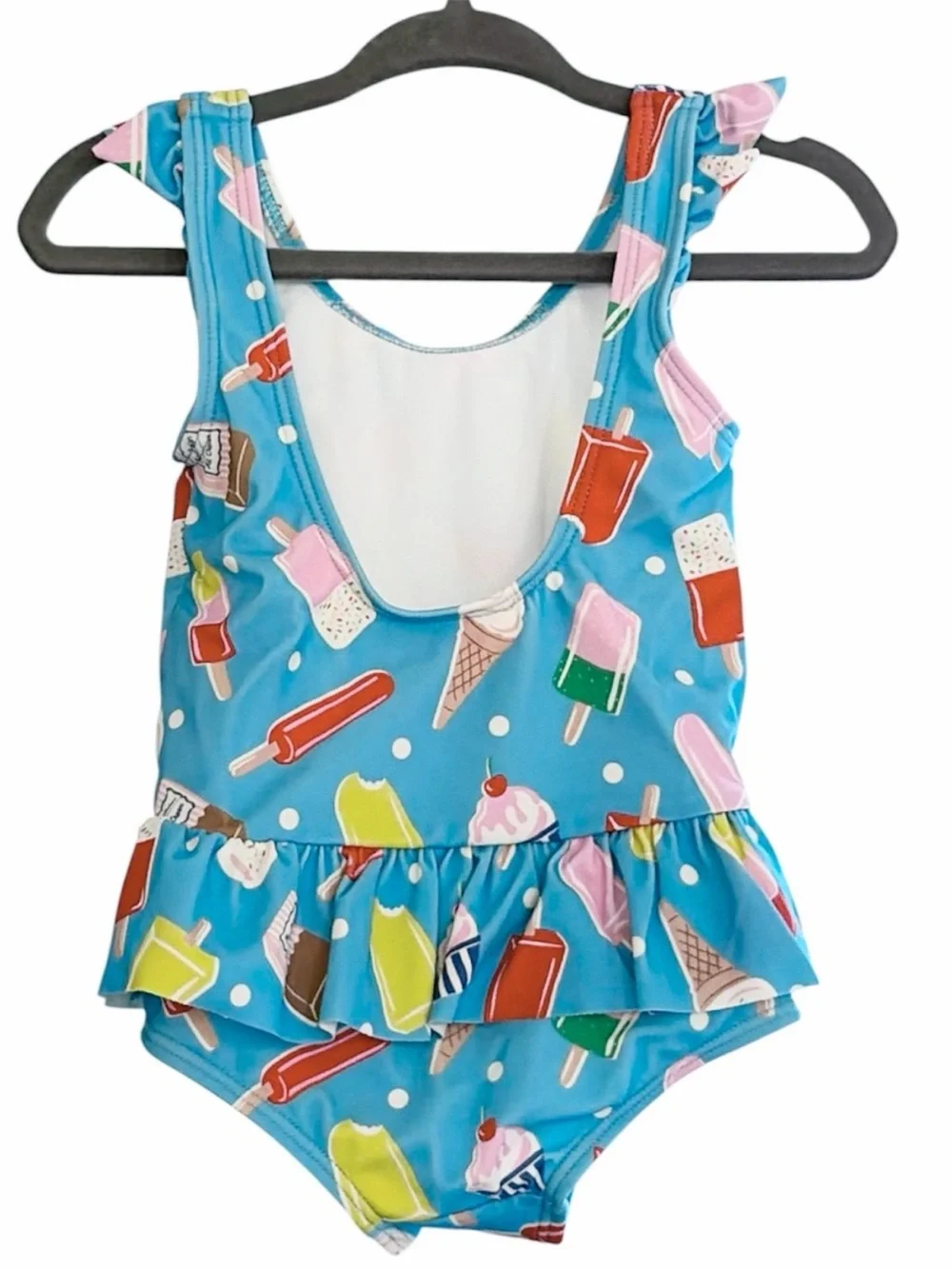 Baby Boden Ice Cream Popsicle Swimsuit Swim Suit Ruffle One Piece Blue Polka Dot